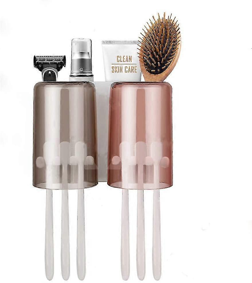 Wall Mounted Couple Toothbrush Holder Set With 2cups