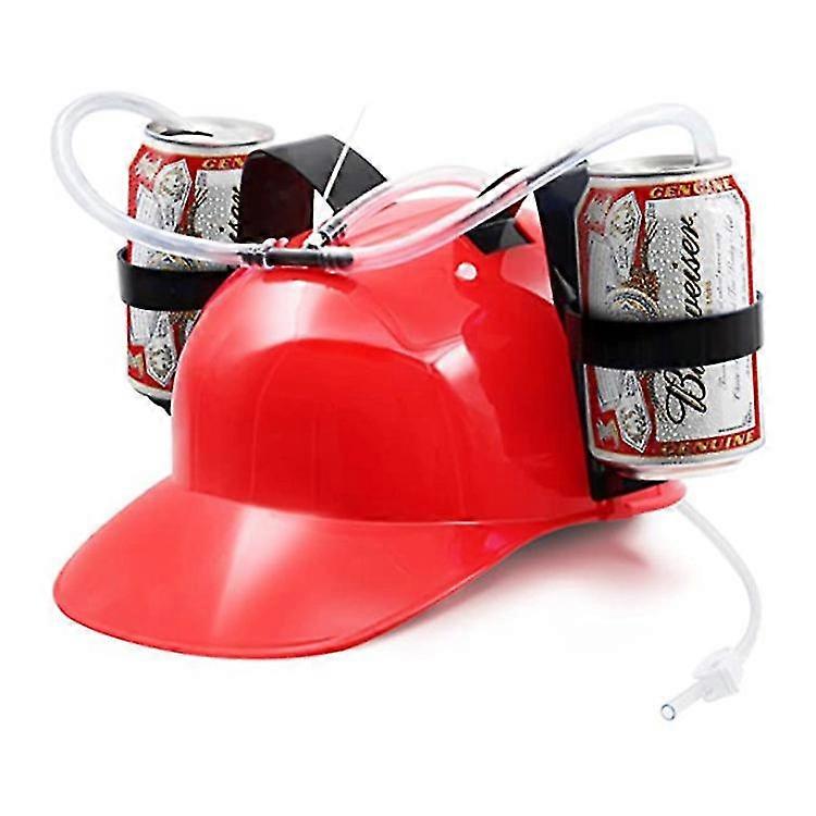 Drinking Helmet - Can Holder Drinker Hat Cap With Straw For Beer And Soda - Party Fun - Red