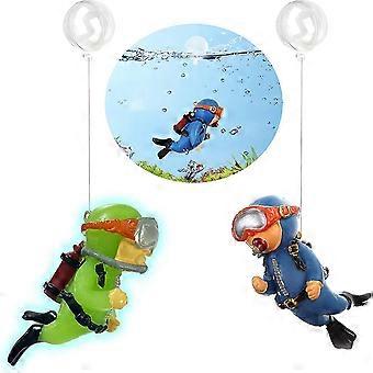 2 Pack Fish Tank Akvarie Dekorationer, Flydende enhed Fish Tank Tilbehør Lysende fisk Playmate, Cute Little Diver Fish Tank Ornaments, Egnet F