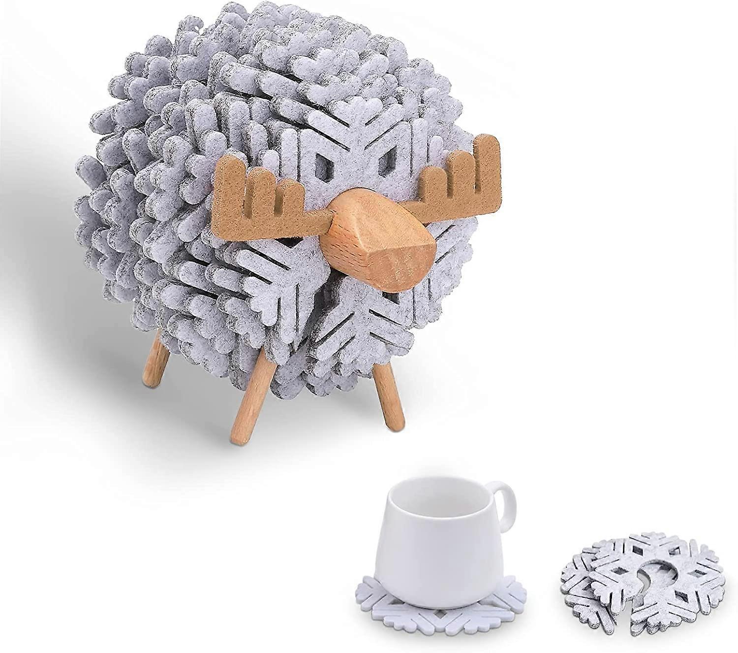 Coasters Set, Cute Felt Coasters with Holder, Protection Tabletop, Decorative Cup Coasters for Kinds of Mugs and Cups