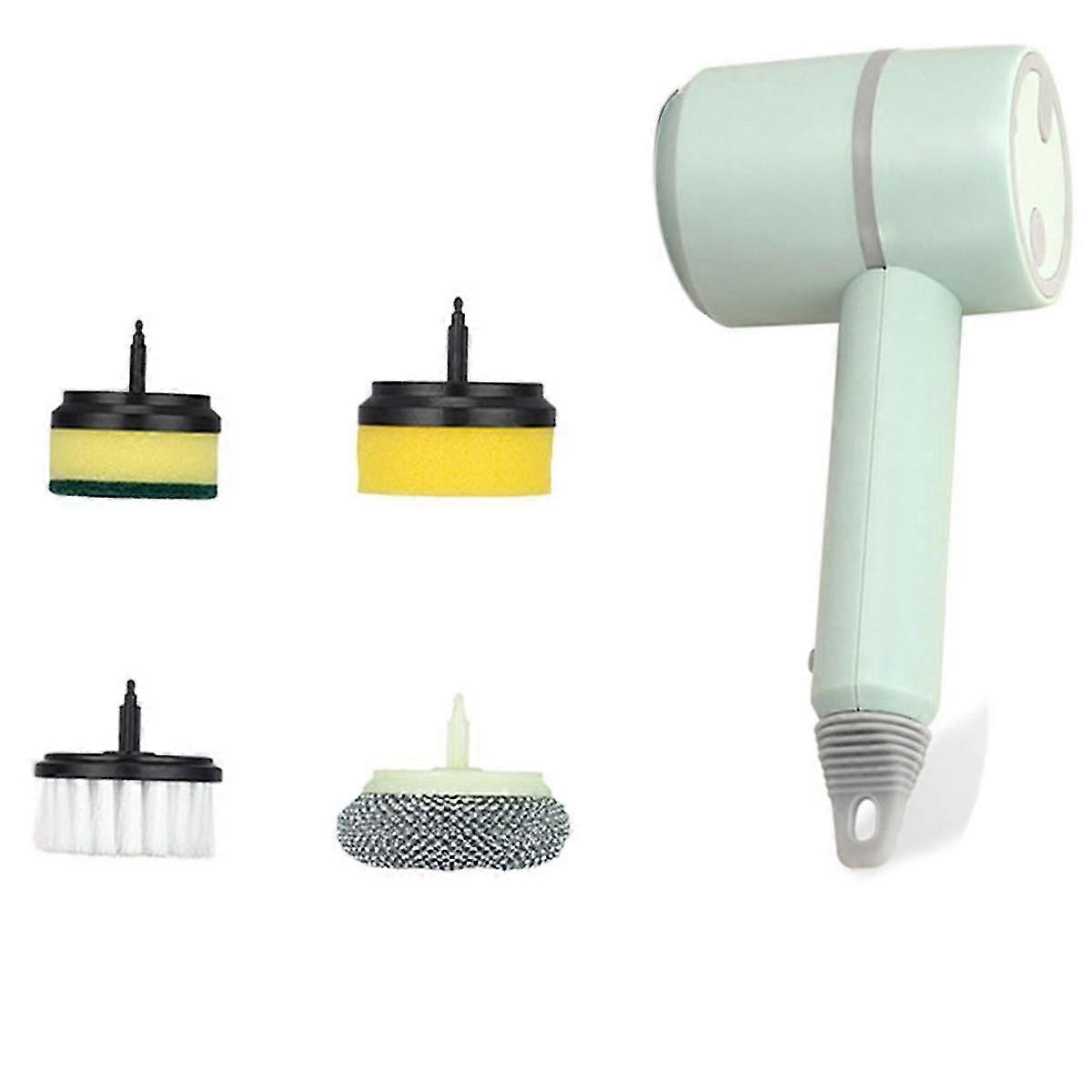 Multi-function Electric Spin Scrub-ber Washing Brushes, Replaceable Rotating Head Powerful Cleaning Brush,green