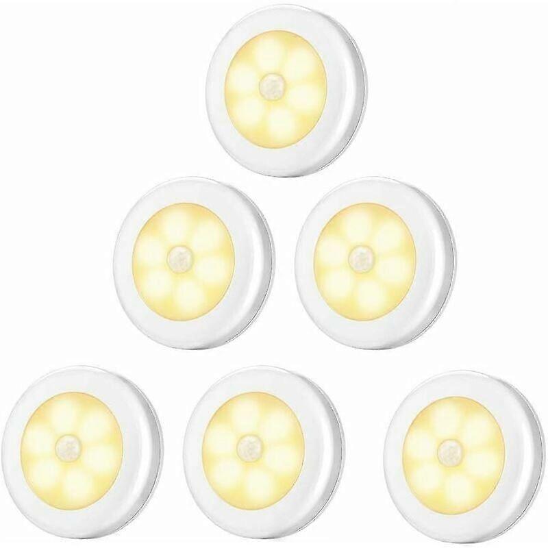 6pcs Smart Warm White Human Body Induction Night Light Bedside Lighting, Used