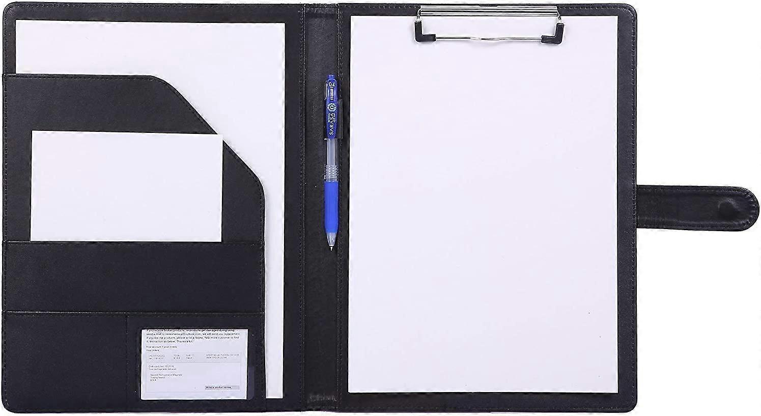 Folder A4 Clipboard File Folder, Faux Leather Folder Folding Clipboard with Cover Clipboard (Black)