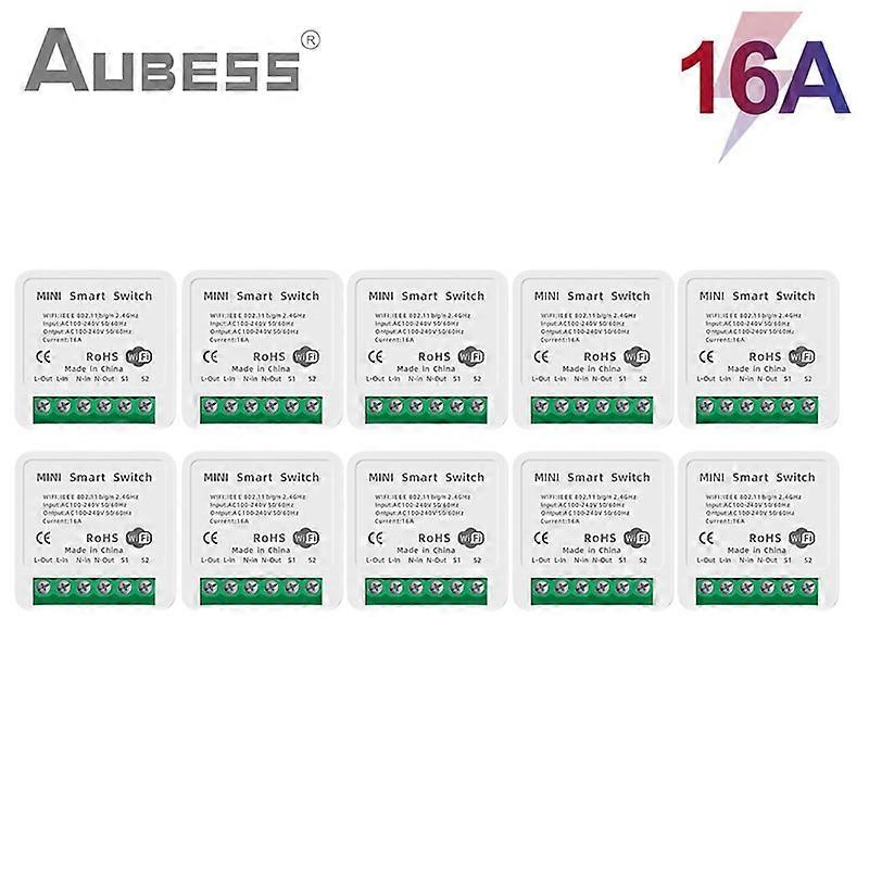 AUBESS 16A Tuya WiFi Mini DIY Smart Switch 2 Way Control Smart Home Automation Module Via Alexa Google Home Alice Smart Life App