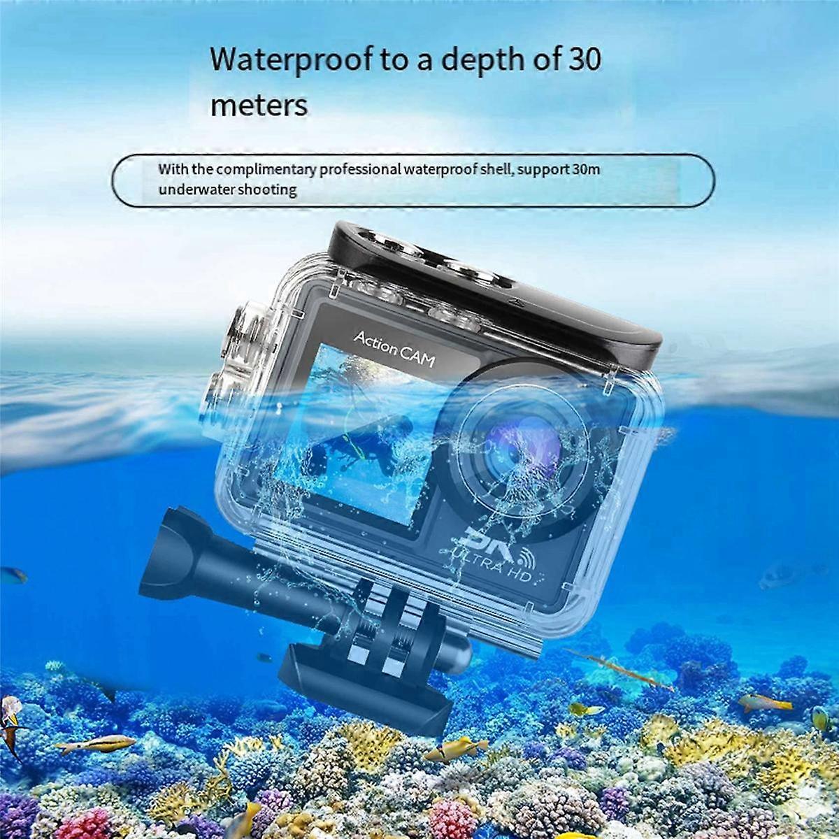 WiFi Anti-Shake Action Camera 5K 30FPS Dual Screen 170 Wide Angle 30M Waterproof Sport Camera with