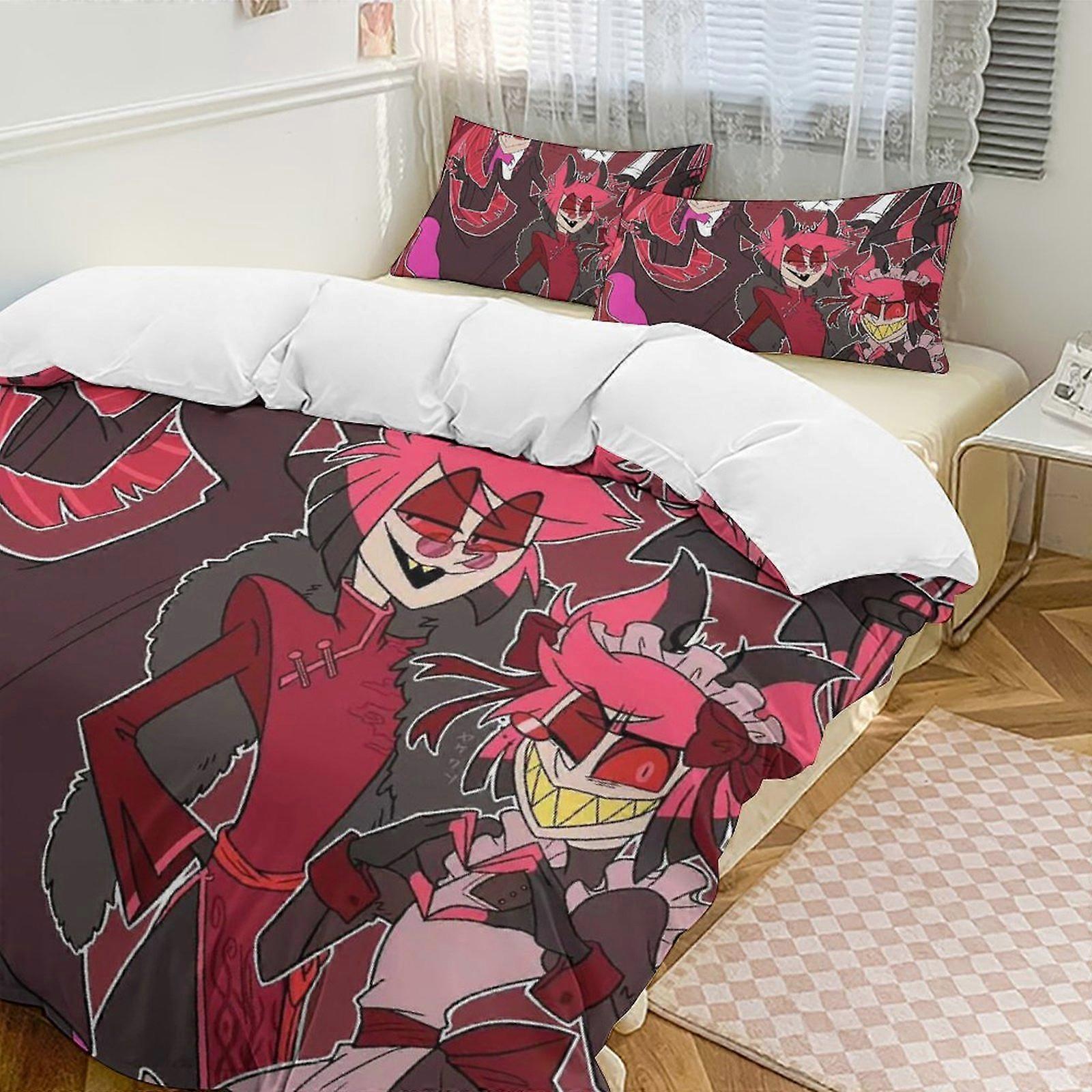 Zm174 Hazbin Hotel 3-Piece Twin Bed Set - Includes 1 Single Comforter And 2 Pillowcases Bedding - Fade Resistant Microfiber - Hazbin Hotel  Lc174