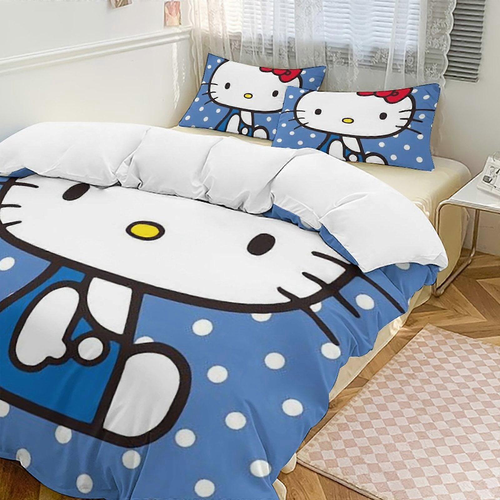 SQ18 Hello Kitty 3-Piece Twin Bed Set - Includes 1 Single Comforter And 2 Pillowcases Bedding - Fade Resistant Microfiber HZ18