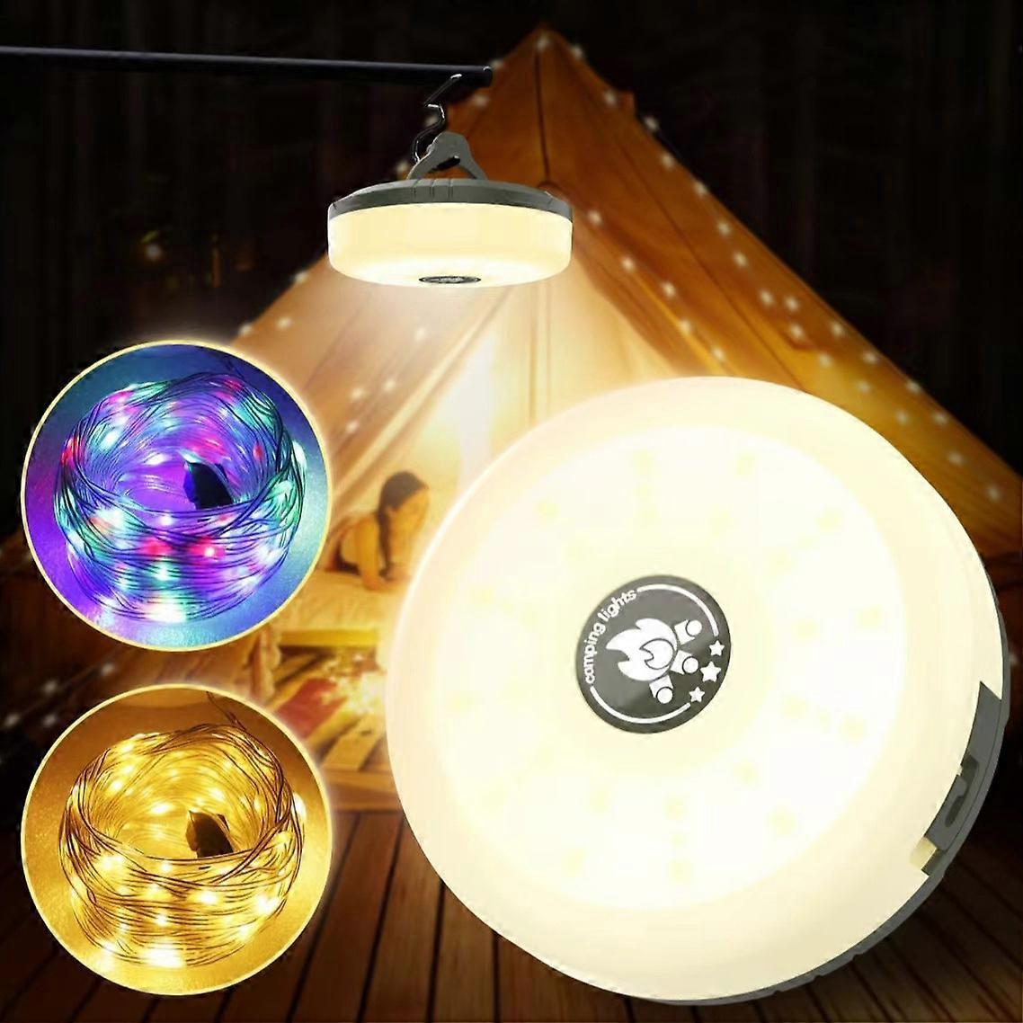 Camping String Lights, 4 in 1 Outdoor String Lights with 8 Lighting Modes, USB Charging, Waterproof Tent Lights for Christmas