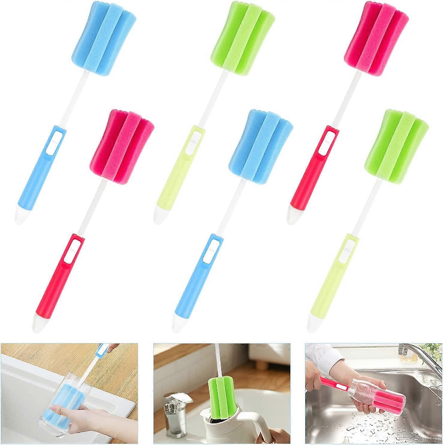 Bottle Sponge Brush 6 Pcs (Red Blue Green)