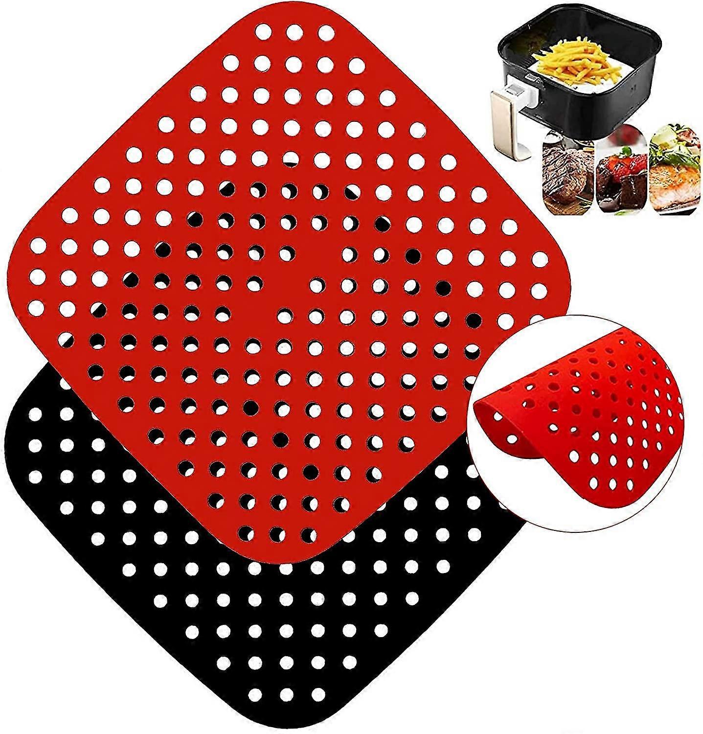 Reusable Square Silicone Air Fryer Liners, Non-Stick Mats for Cosori, Ninja, Dash & More