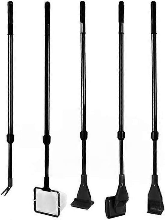 Fish Tank Cleaner Kit - 5 in 1 Multi-Function Aquarium/Fish Tank Cleaning Tool, Algae Scraper, Fish Net, Sponge, Plant Fork, Gravel Rake for Long Deep