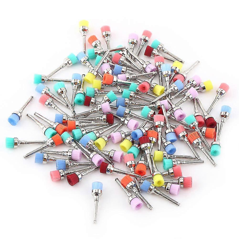 100pcs Mixed Color Nylon Flat Polishing Polisher Brushes Dental Use Disposable