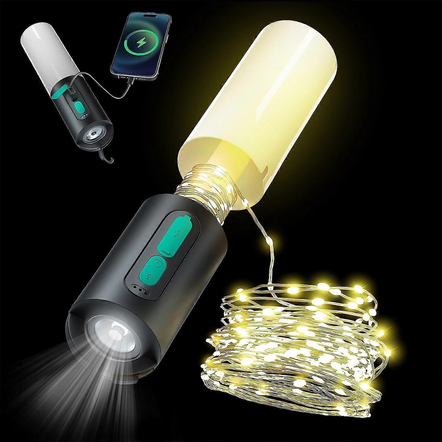 Camping Lantern oppladbar, Camping Light med String Light lommelykt 4000mAh lader, 100% ny