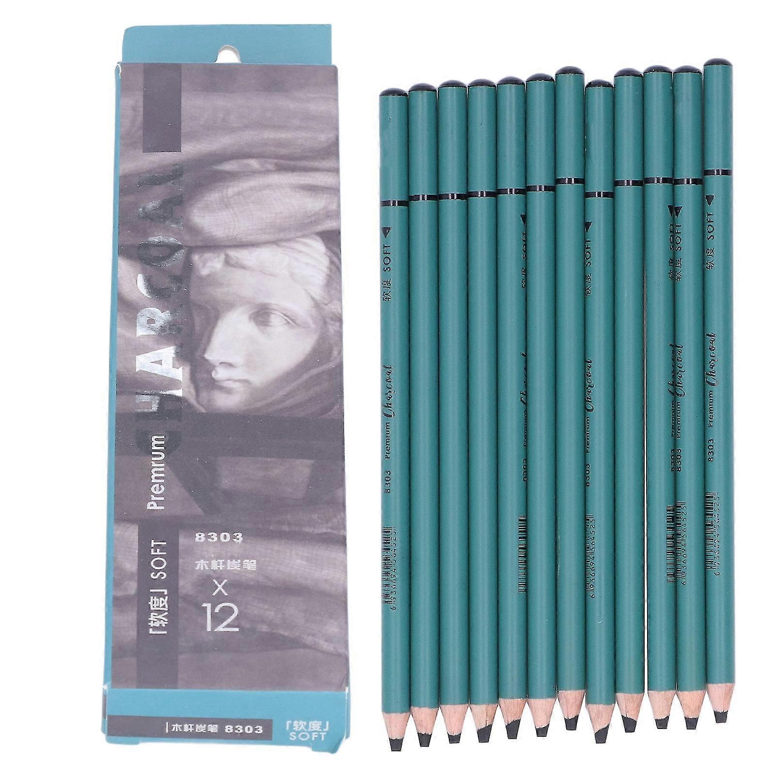 Charcoal Pencils Set - 12pcs, Flexible and Smooth Writing, Ideal for Detailed Drawing, Sketching, and Painting