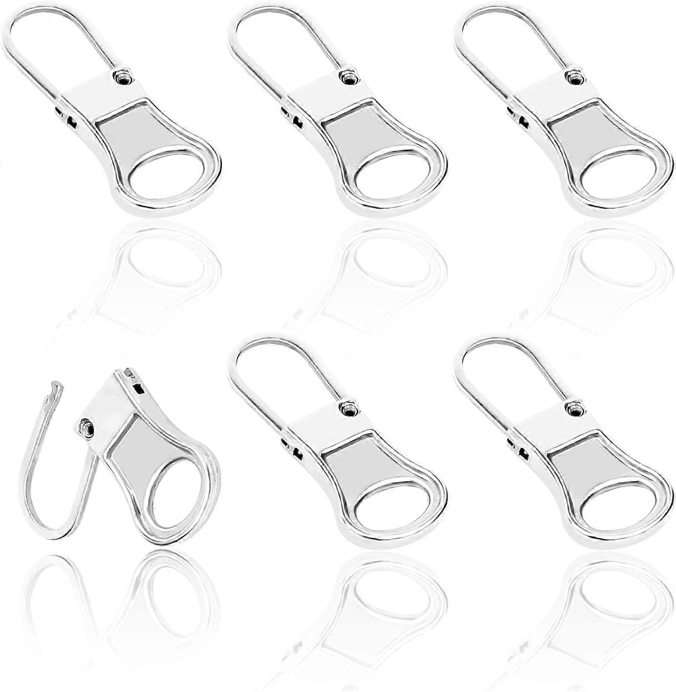 6pcs Replacement Zipper Pull, Detachable Zipper Pull Tabs Metal Zipper Pull Cord Extender Zipper Pull Repair Kit  (Silver)