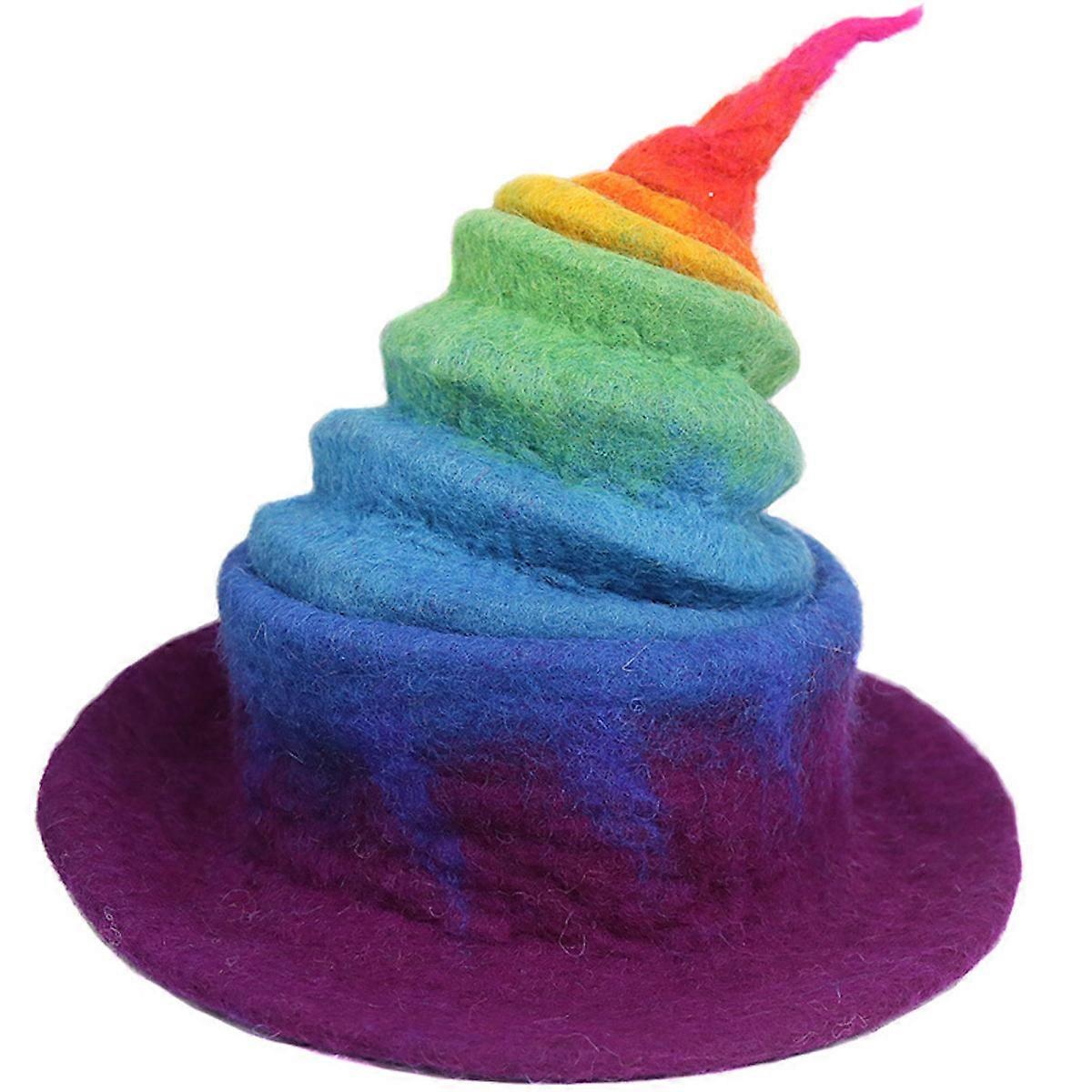 Handmade Wool Felt Hat Rainbow Gradient Colorful Hat Wizard's Hat