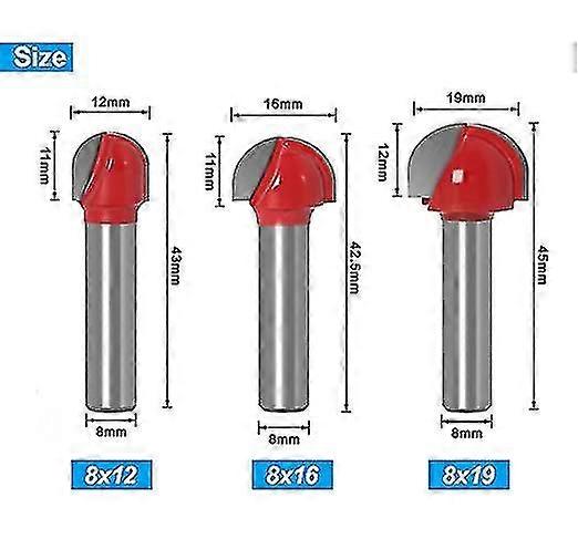 5 Pcs 8mm Wood Round Bottom Milling Cutter, Router Bit, Engraving End ...