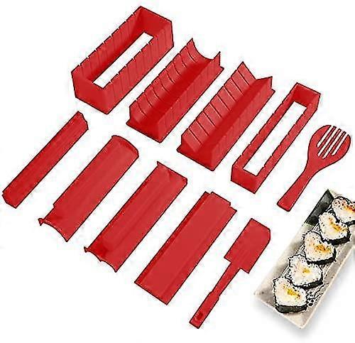 Sushi Making Kit With Complete Sushi Set 10 Piece Plastic Sushi Maker Complete (red)