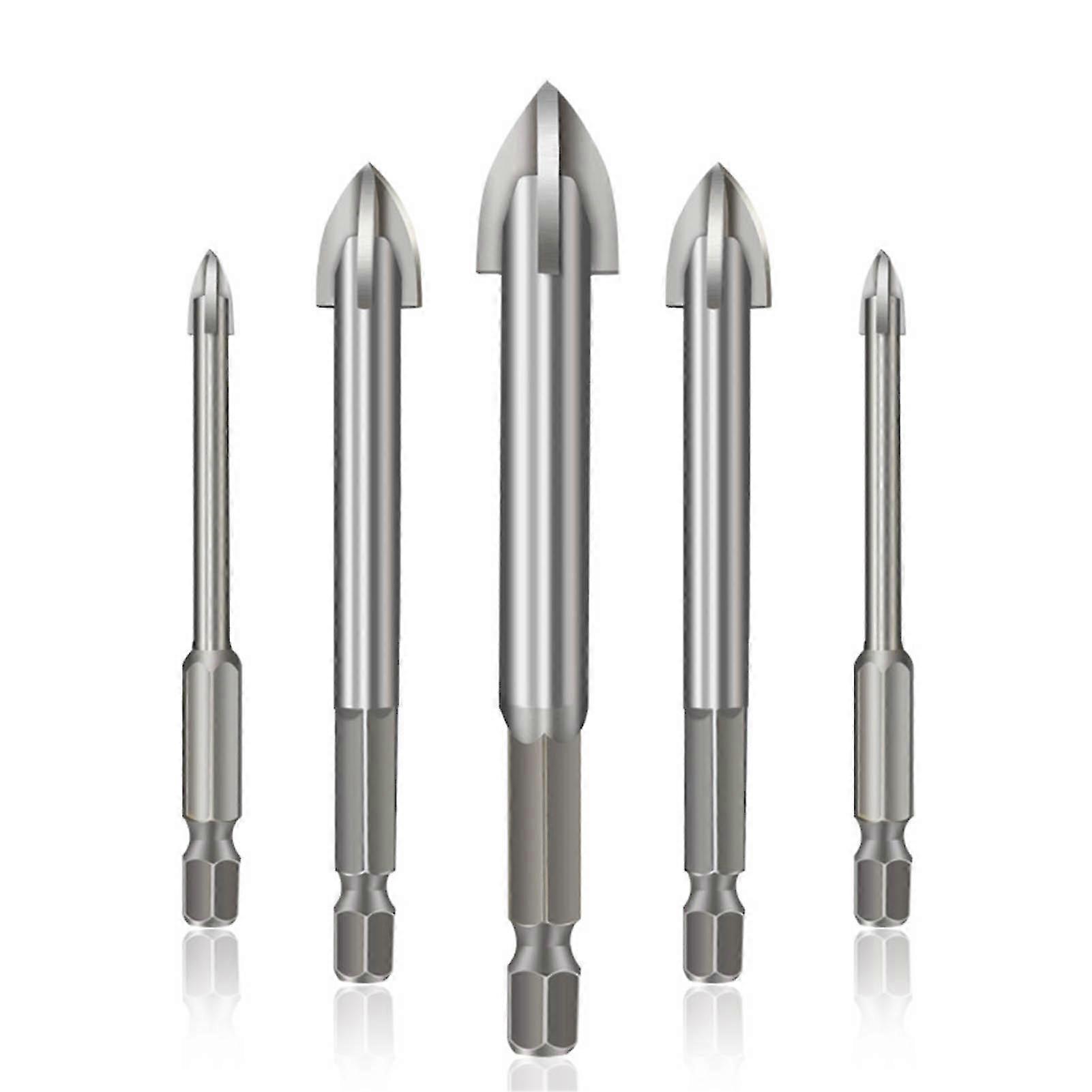 5pcs Glass Ceramic Tile Drill Bit, Universal Efficient Drilling Tool, Multifunctional Cemented Carbide Cross Drill Bits