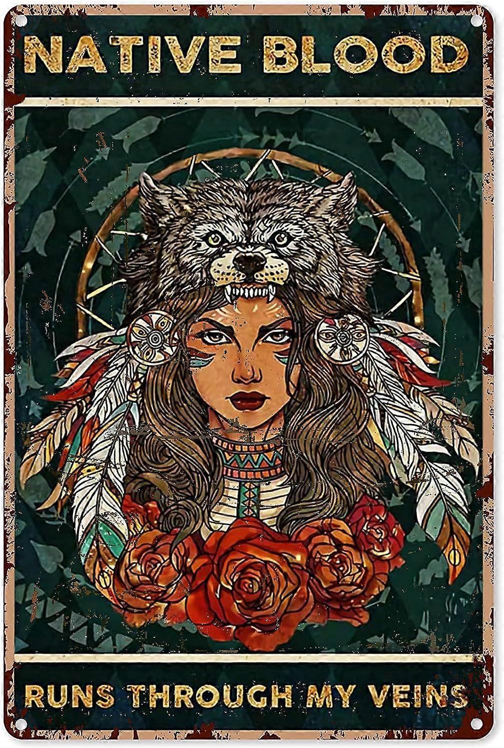 金属看板レトロな自然に乗るアボリジニの女の子は私の精神性です錫ポスター壁装飾アートホームルーム屋外プラーク8x12インチ
