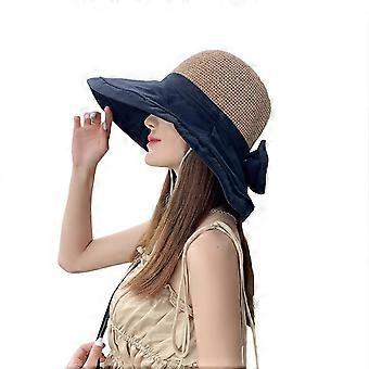 Frauen faltbare Reise Strand für Sonnenblende Hut breite Krempe Sonnencreme atmungsaktive Mesh Top Bowknot Bucket Cap mit Kinnriemen