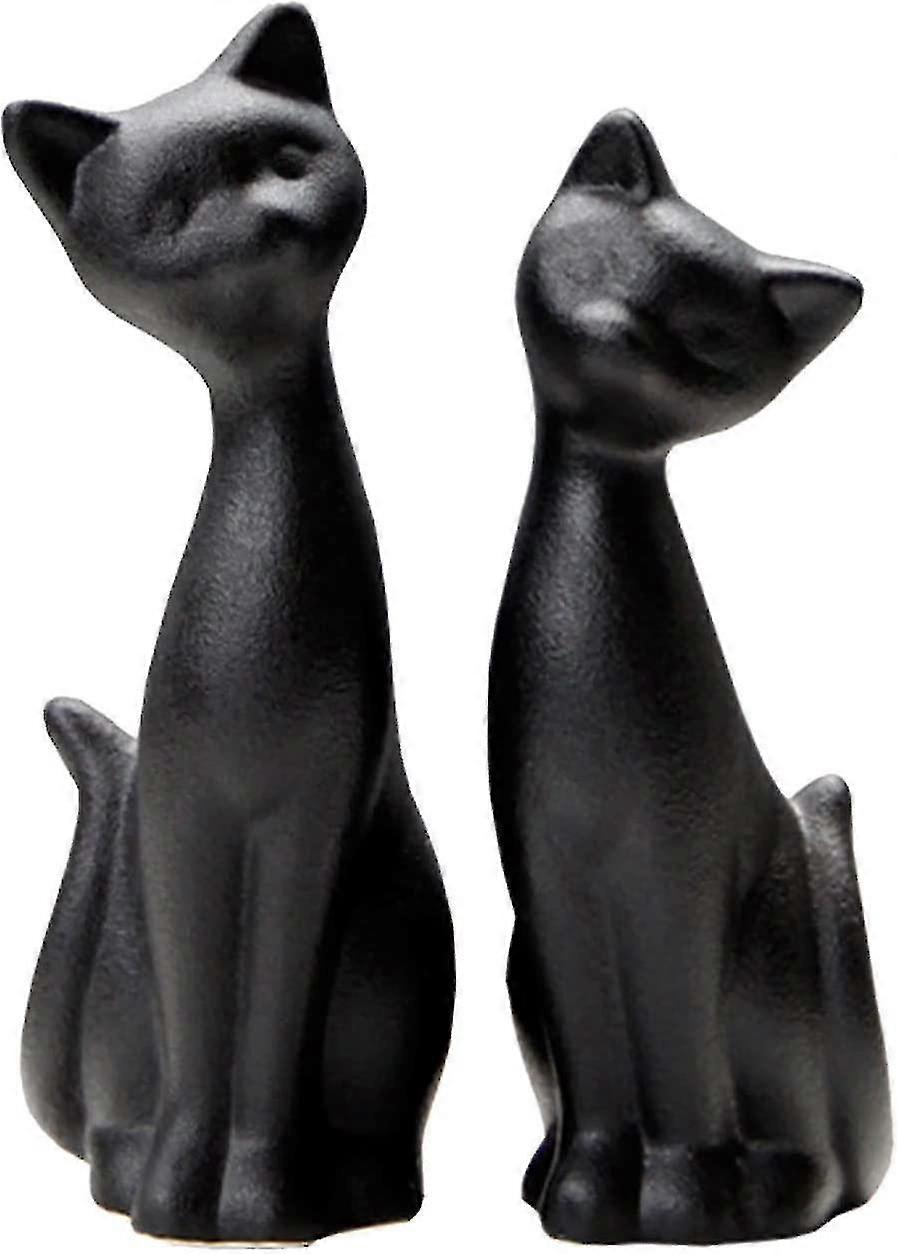 Svart kattstaty, minikattfigurer för heminredning, liten kattfigur i matt keramik för rumsinredning, ge kattfigurer till katt