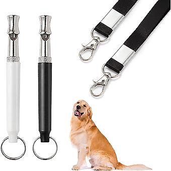 Veeki Ultrasonic Dog Whistles Adjustable Pitch Silent  Dog Training Whistles with Lanyard for Recall, Stop Barking, Dog Training 2PCS (Black,White)