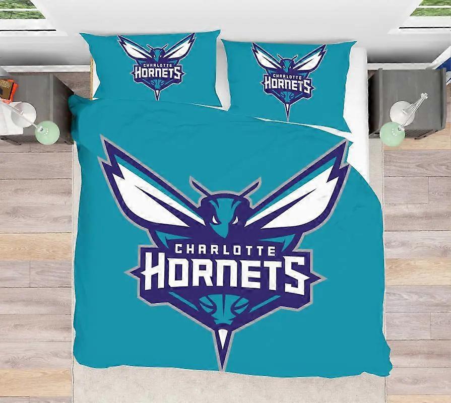 v1109 ملاءات سرير NBA شارلوت هورنتس لحاف لحاف مجموعة مزدوجة ناعمة غطاء لحاف الأطفالمجموعة مفروشات من 3 قطع (1 غطاء لحاف + 2 وسادة) سرير 