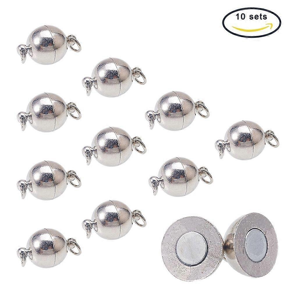 Brass Magnetic Clasps with Loops Nickel Free Round Platinum 19x12mm Hole: 2mm