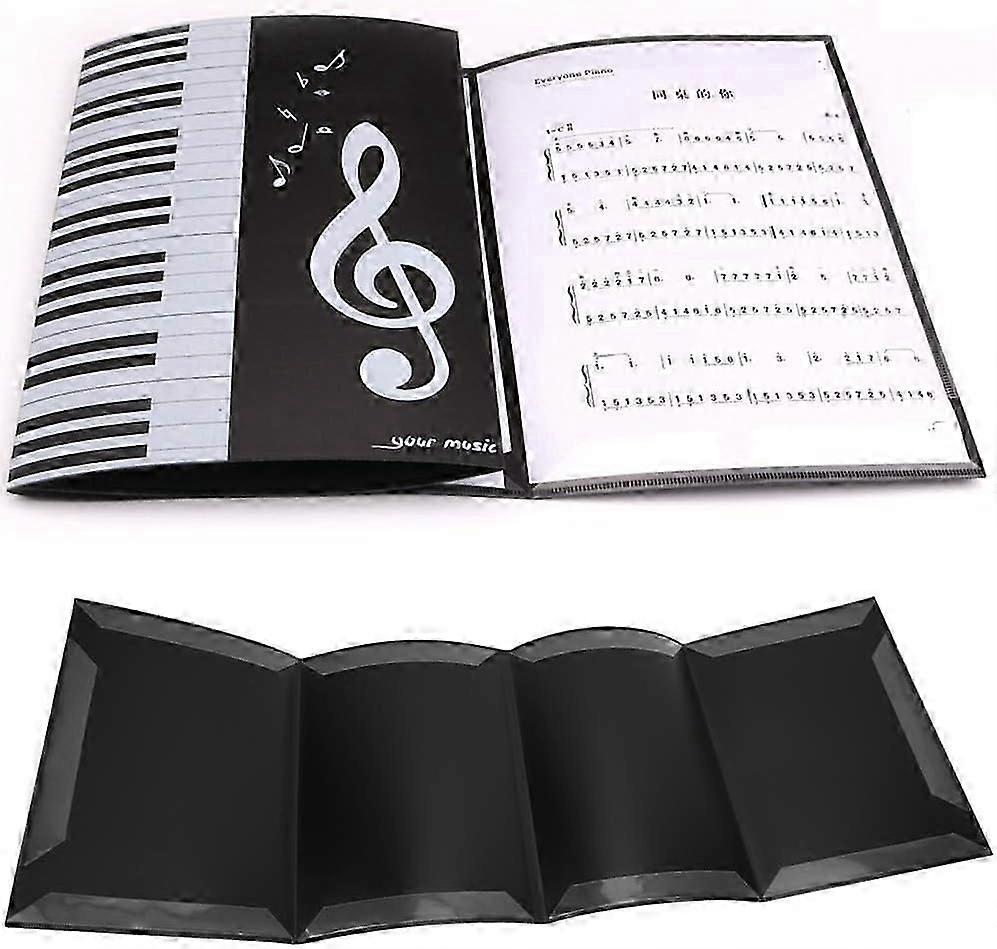 Sheet Music Folder, Music Themed Folder A4 Size 4 Pages Music Folder Black Music File Folder Piano Music Storage Folder