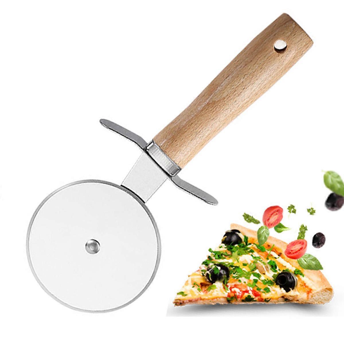 Multifunktionelt pizzahjul, rustfrit stålskærer, non-stick rulle, træhåndtag, ergonomisk design