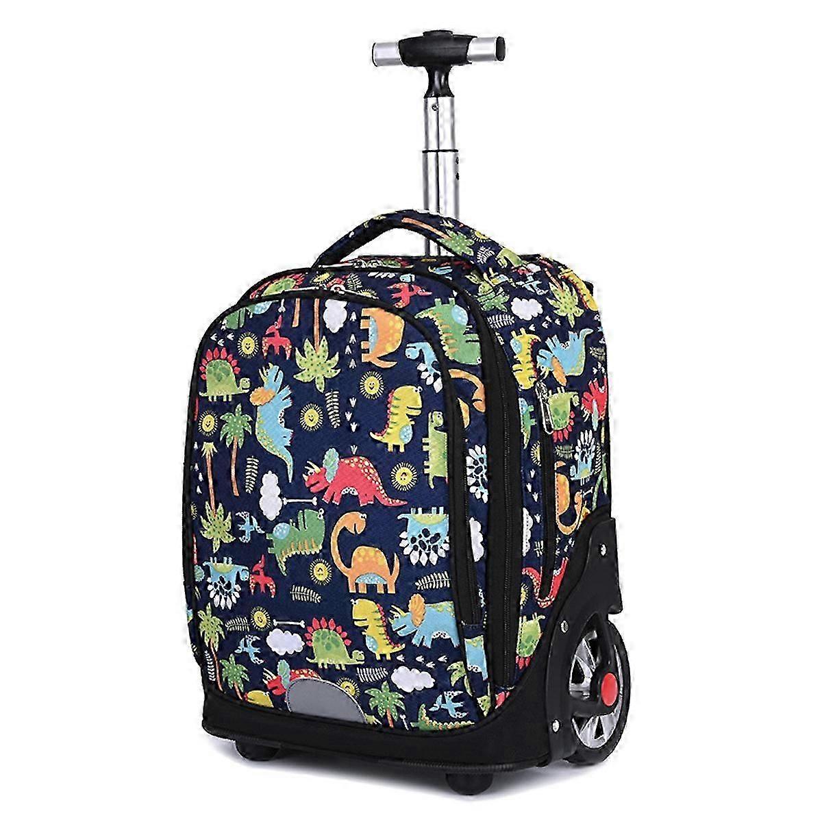 Dinosaur Trolley School Bag Cartoon Large Wheeled Backpack Multi Layer Rolling Backpack For Kids
