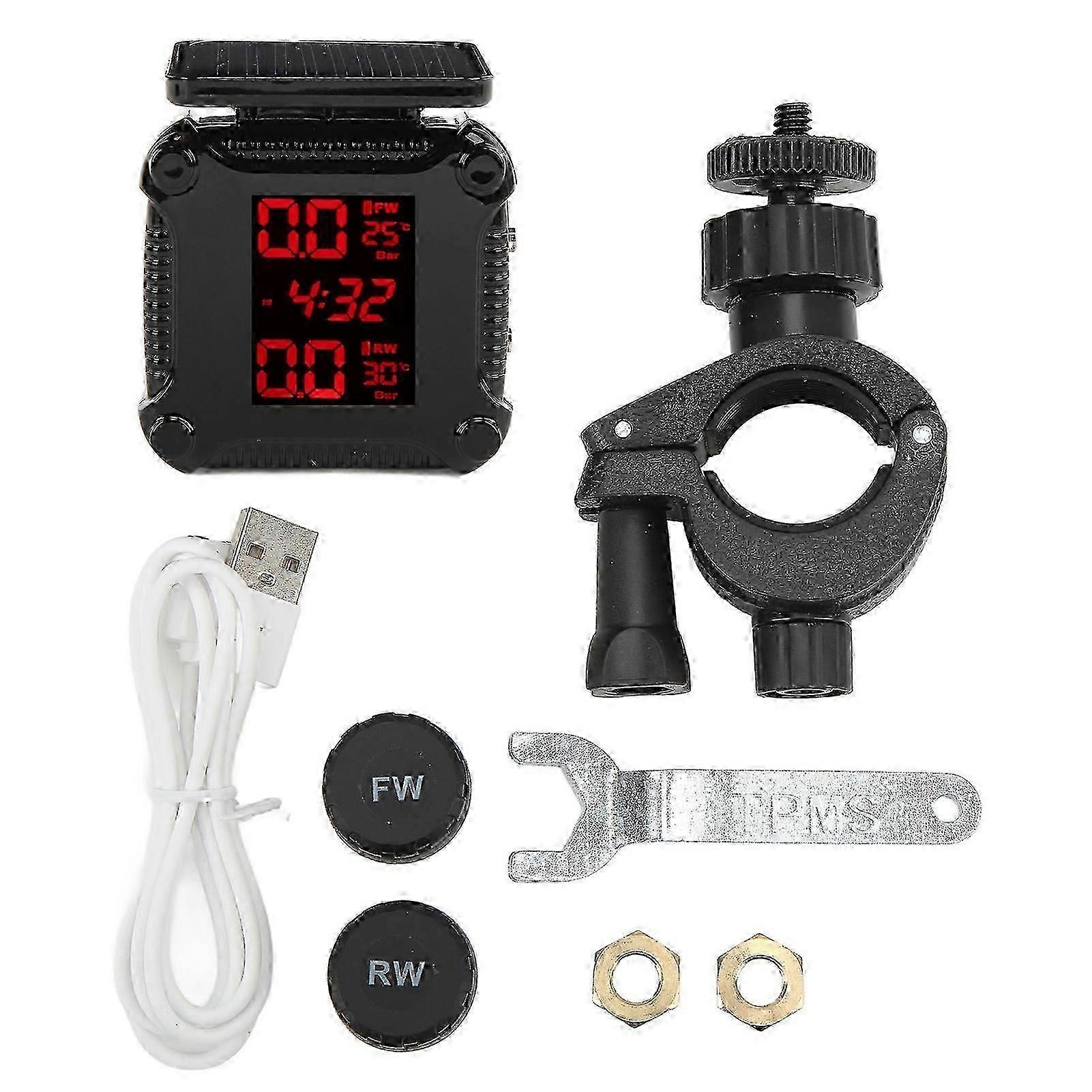 Motorcycle Tire Pressure Monitoring System Solar USB Charging IP67 Waterproof High Accuracy TPMS