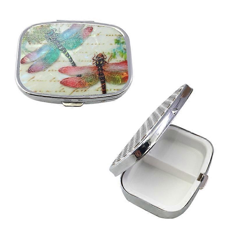 Portable Metal Pill Box with 2 Compartments Compact Travel Size Pill Case Pocket Organizer