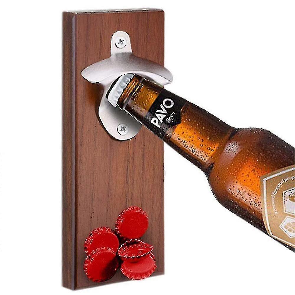 Wall Mounted Bottle Opener With Magnetic Cap Catcher