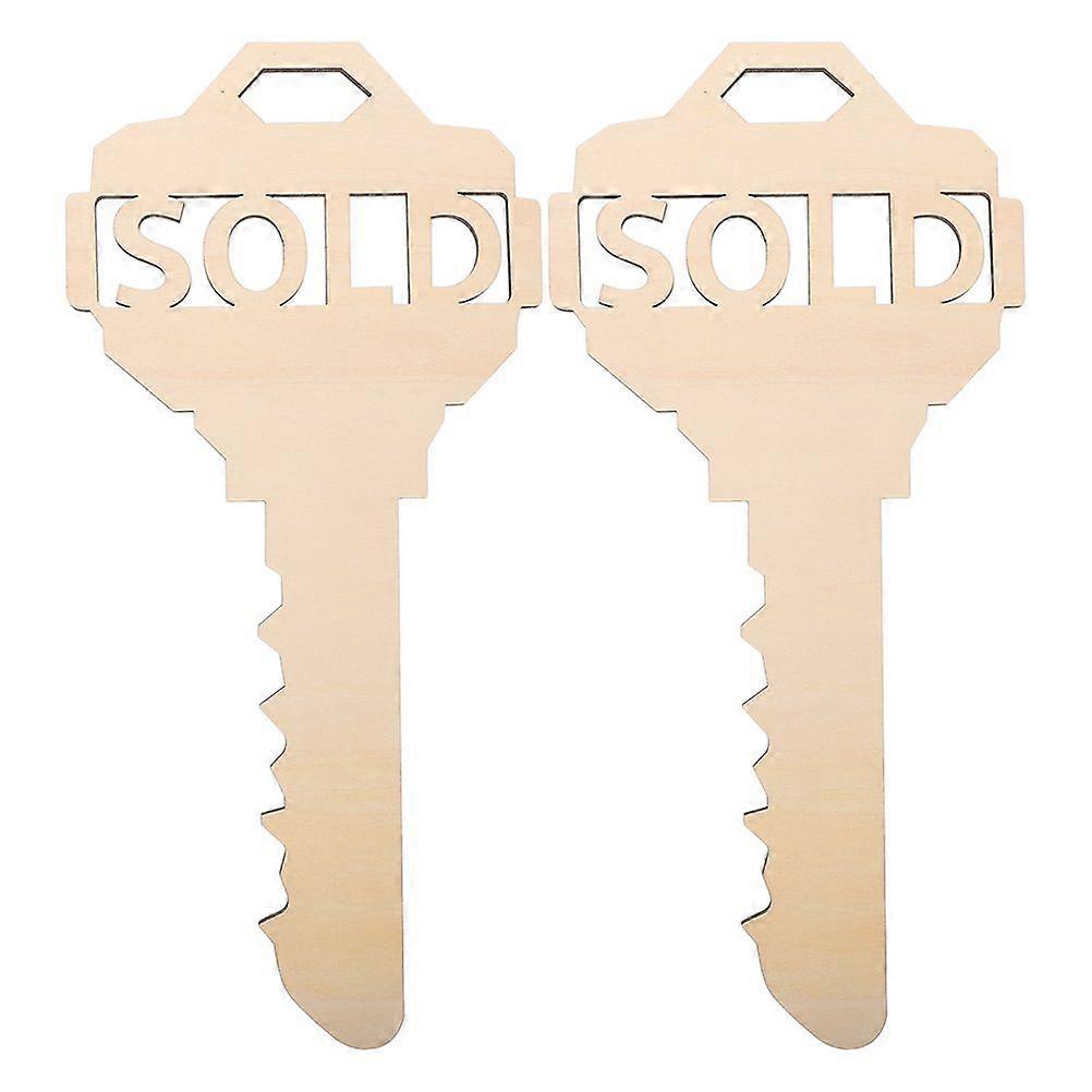 2pcs Wooden Key Shaped Pendant Unique Wooden Hanging Decor Large Key Prop Window Display Sold Key Hanging Tag Blank Large Key Prop Hanging Decor