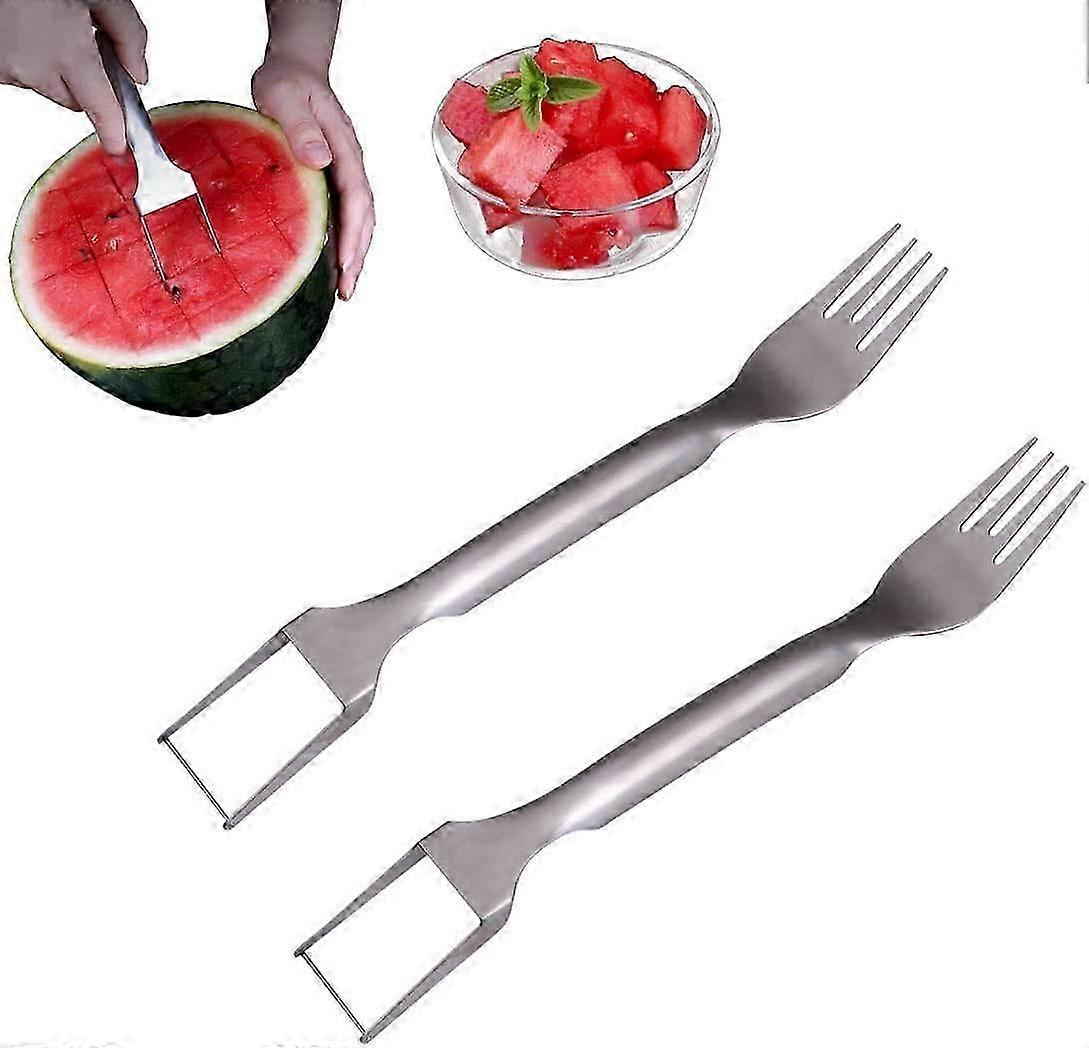 high quality2-in-1 Watermelon Fork Slicer, 2023 New Watermelon Slicer Cutter, Dual Head Stainless Steel Fruit Forks Slicer Knife