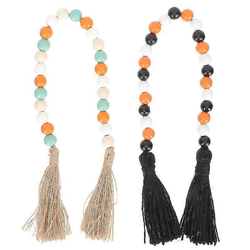 2 Pcs Colorful Wood Beads String Creative Beads String Decor Beads String With Tassel