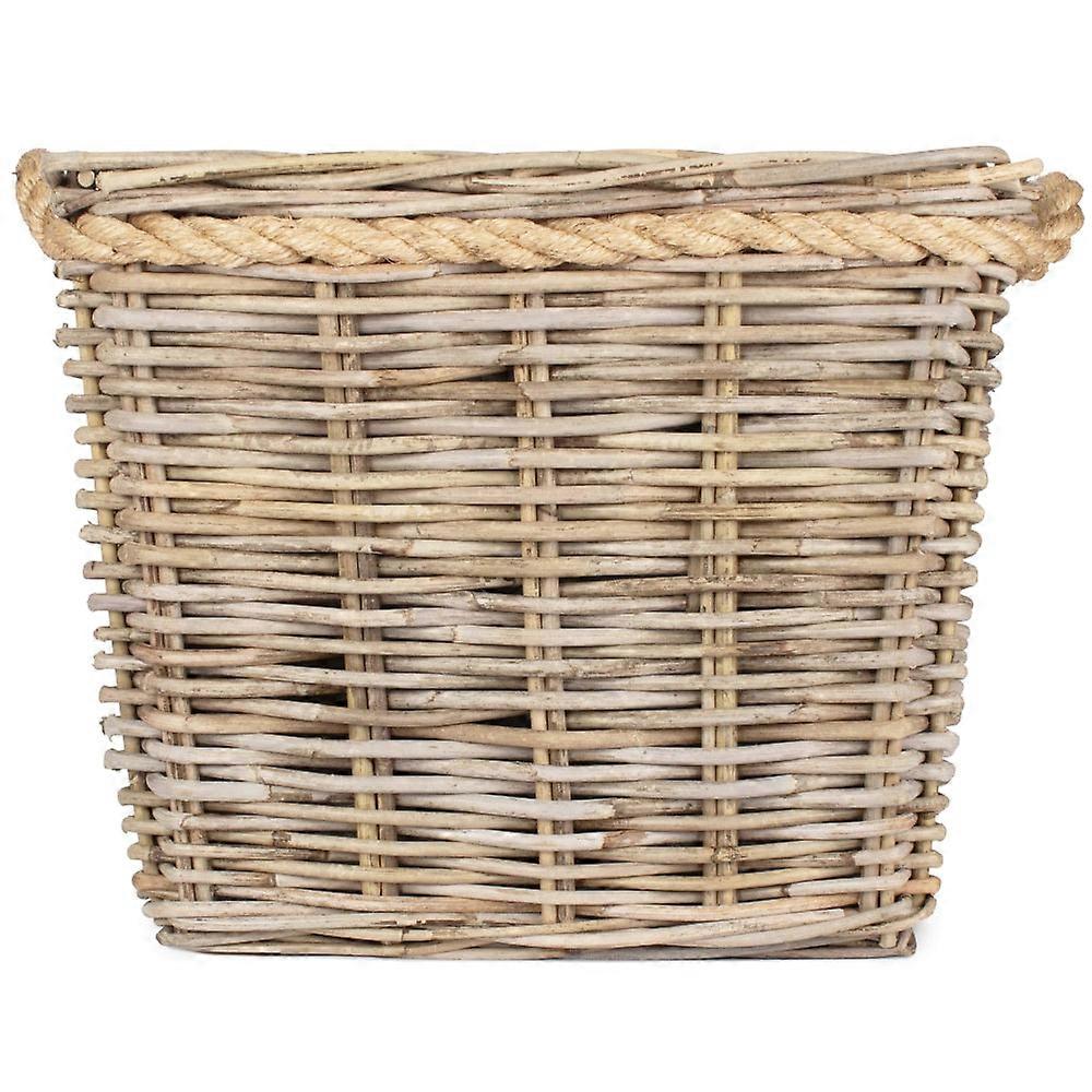 Square Tapered Rope Handled Rattan Planter With Plastic Lining