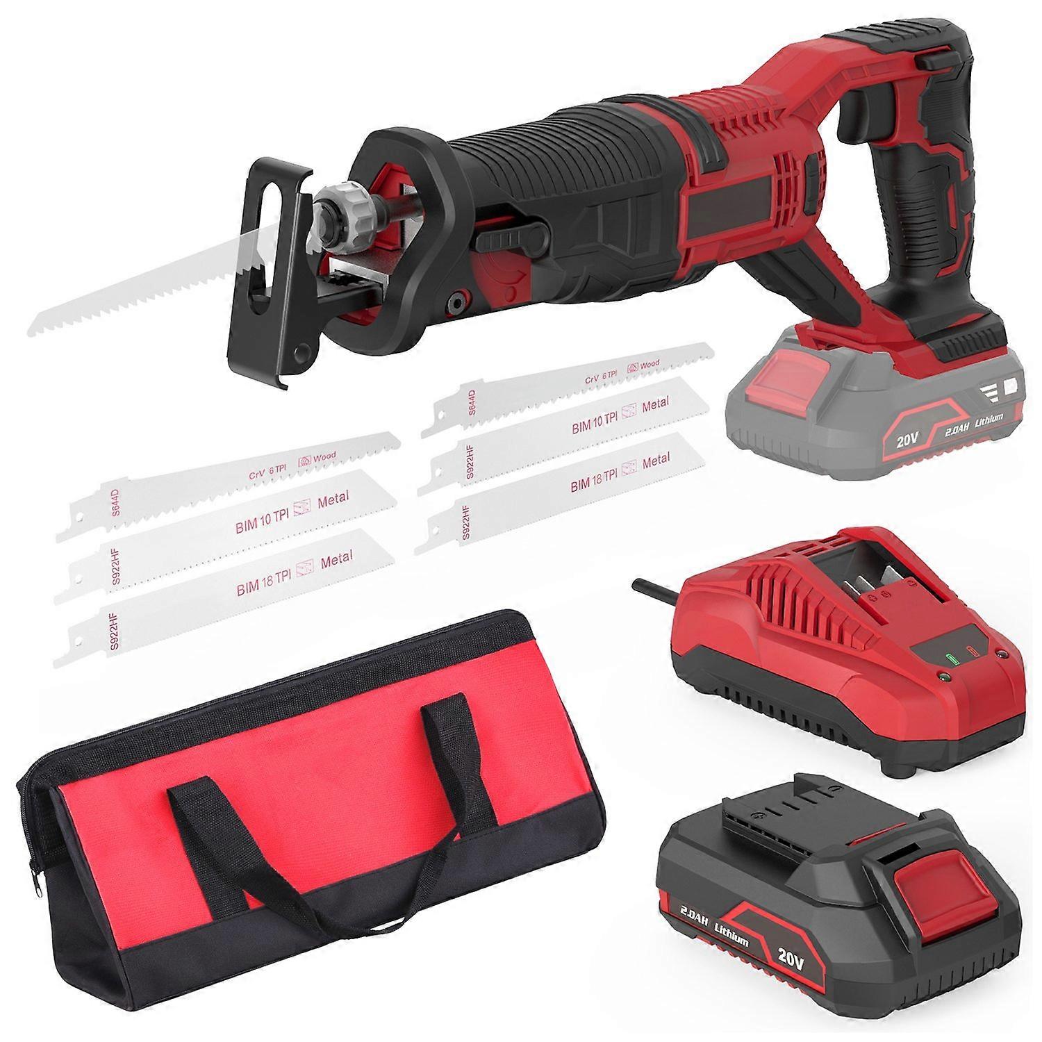 Reciprocating Saw 20V Cordless Reciprocating Saw with 2.0Ah Battery & Charger 0-3000 SPM Variable Sp