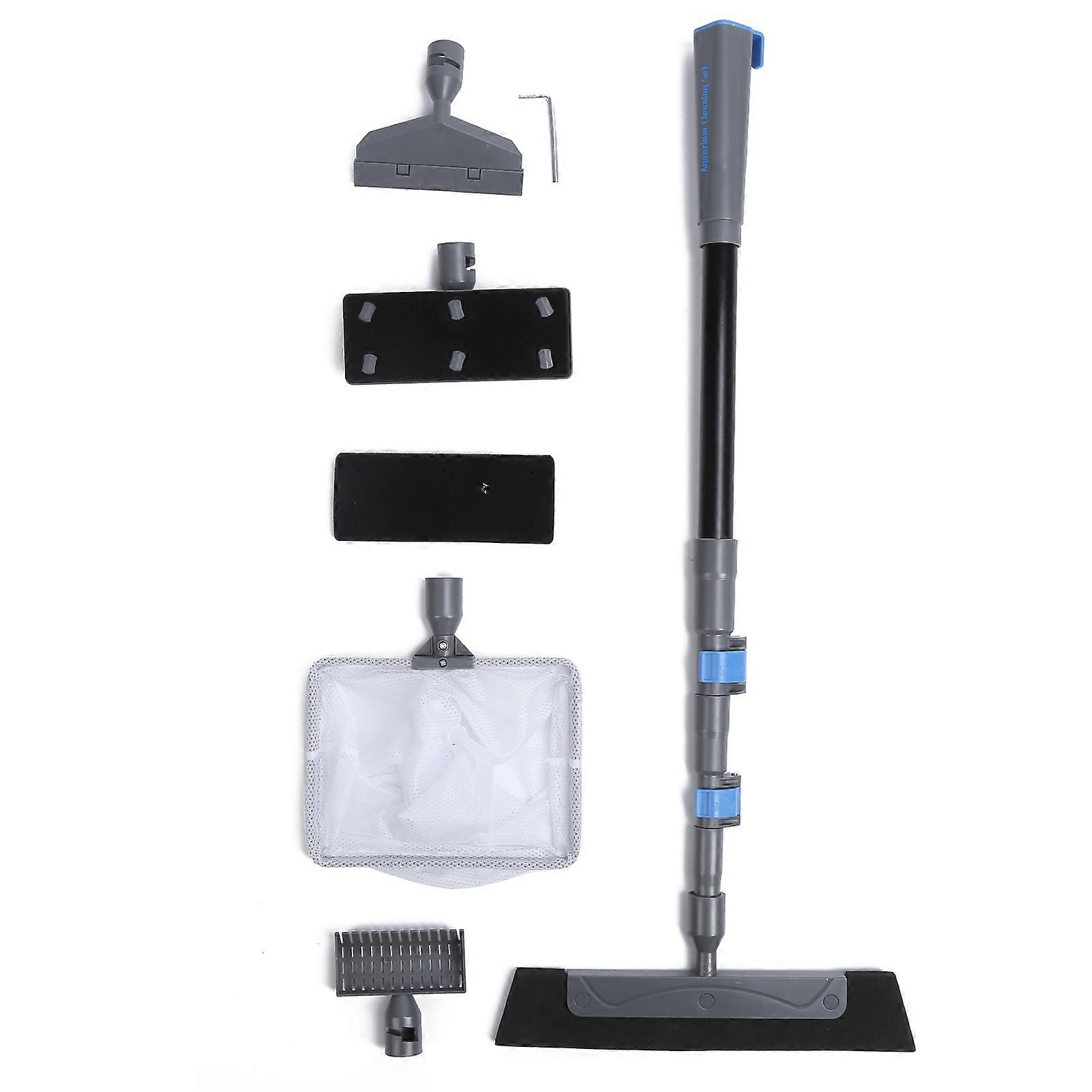 5 in 1 Aquarium Fish Tank Brush Kit with Long Handle, Glass Cleaner, Algae Eraser, and Multi-Surface Cleaning Tools