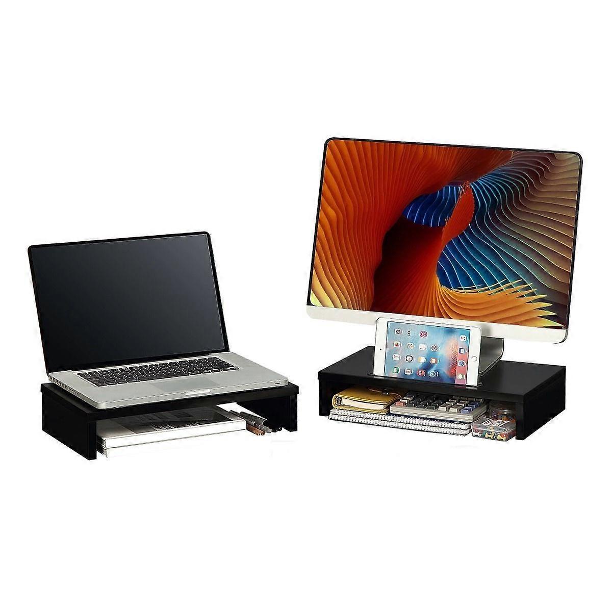 2-Pack Stackable Wooden Desk Storage Organizer Monitor Stand Risers