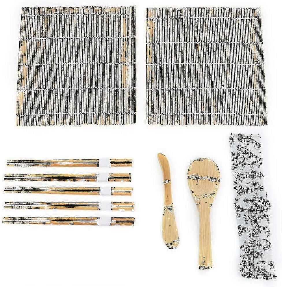 Sushi Making Kit, Bamboo Sushi Kit - 2 Rolling Mats 5 Chopsticks 1 Paddle 1 Sushi Blade