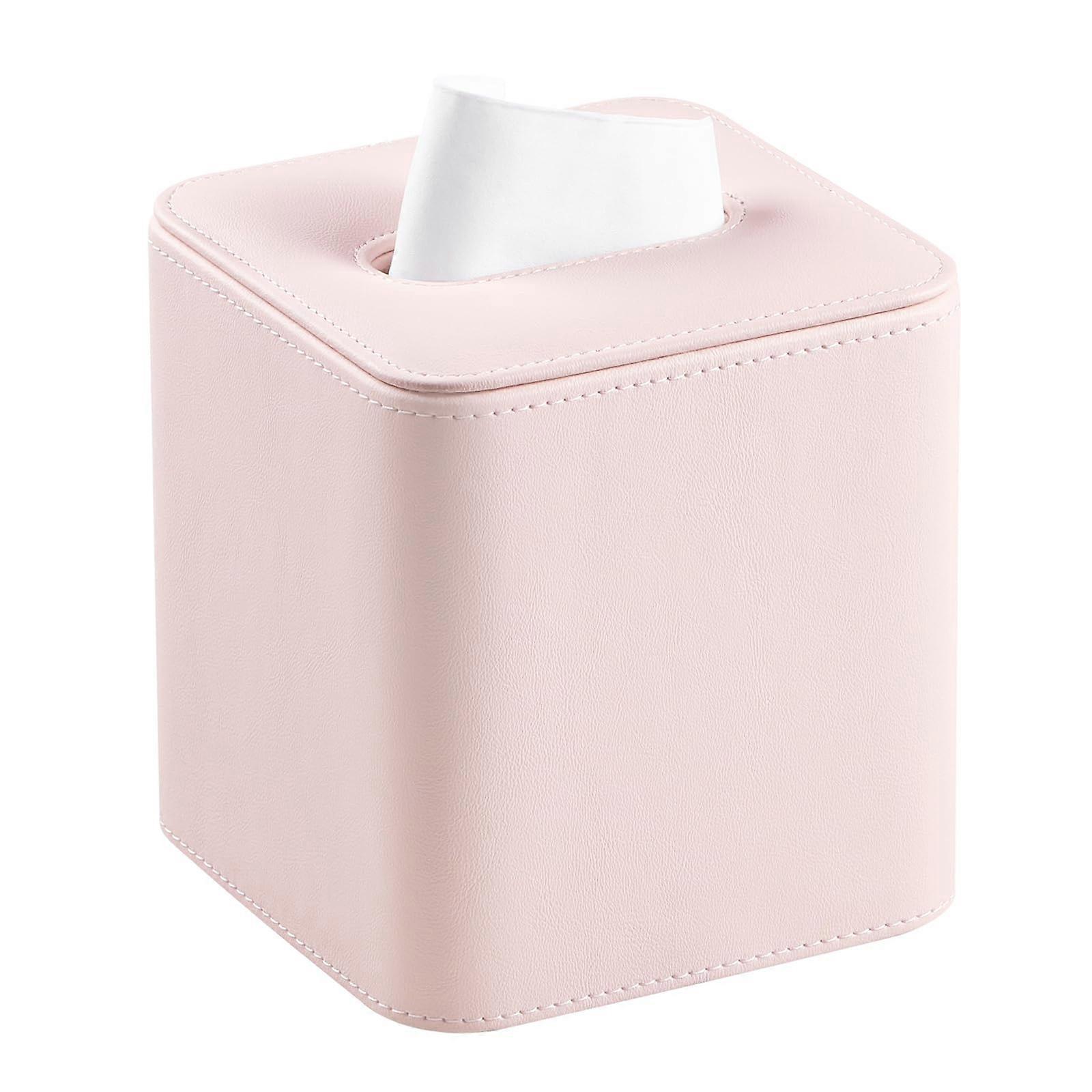 Magnetic Closed Leather Tissue Box Cover, Round Edge Design Square Tissue Box Holder (Pink, Square)
