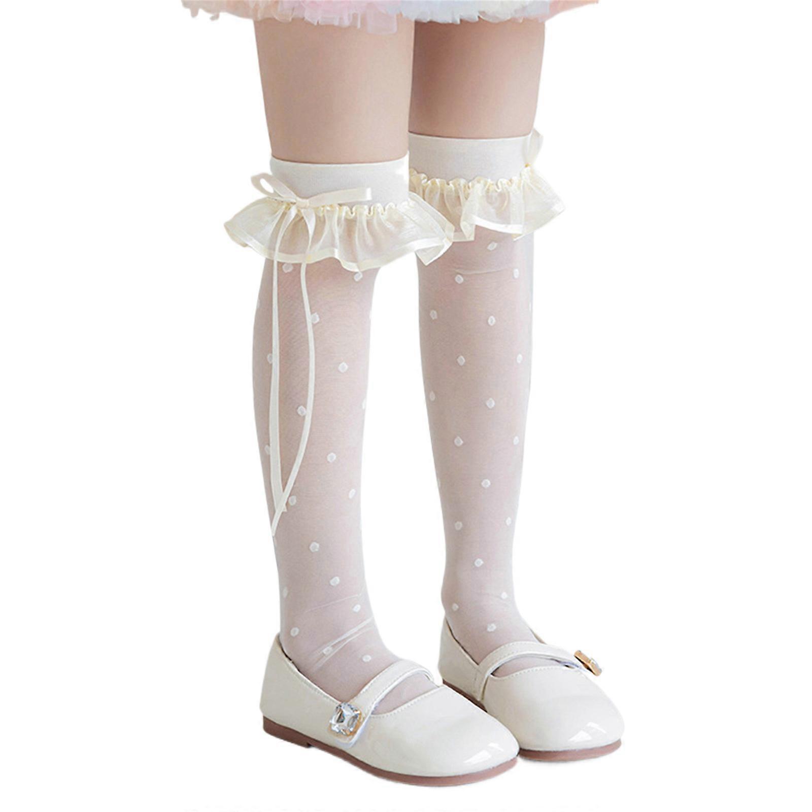 Calzini in rete Calzini sottili trasparenti Calzini al ginocchio in pizzo elasticizzato antiscivolo Calzini per bambini da ballo calzini a pois off