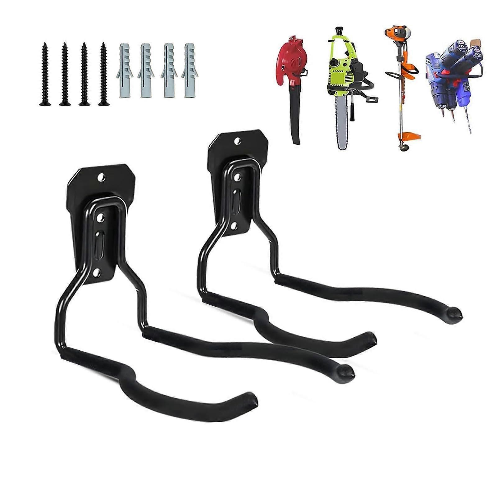 Power Tool Organizer Wall Mount - 2 Heavy Duty Garage Hooks for String Trimmer, Weed Wacker, and Eater Storage, Black