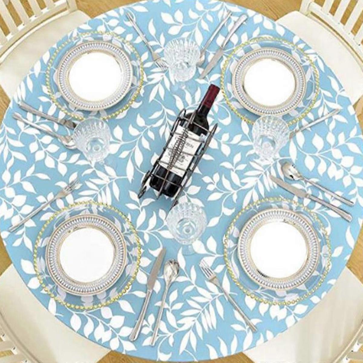 Fitted Tablecloth with Flannel Backing Elastic Edge Design Table Cover Waterproof Oil-Proof PVC Table Cloth Stain-Resistant Wipeable for Round Table