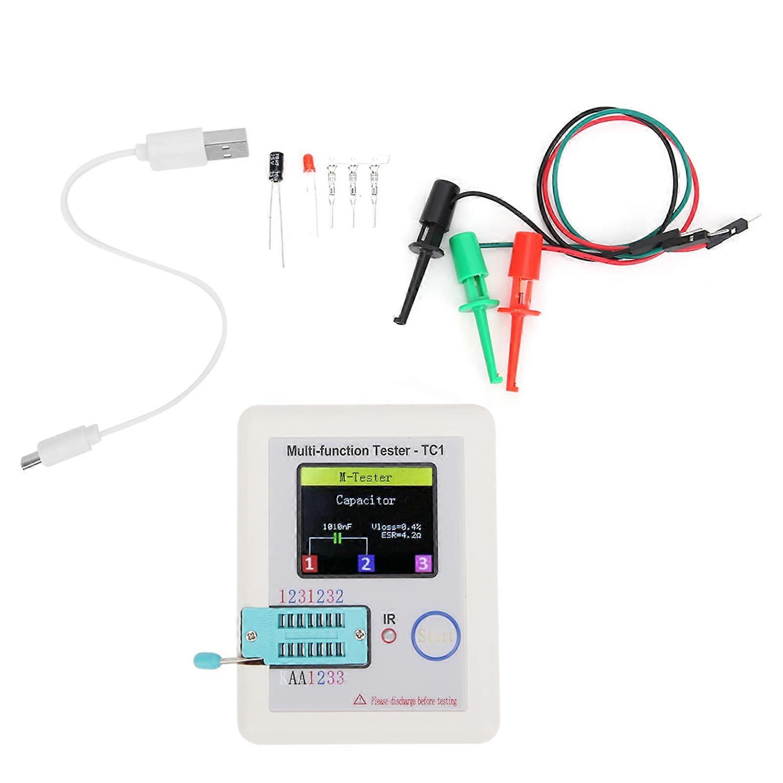 LCRTC1 Transistor Tester, Multifunctional TFT Transistor Tester with Backlight and 1.8 Inch Screen for Diode Triode Capacitor Resistor Transistors
