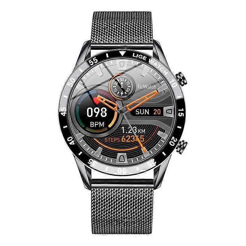 LIGE 0175 Bluetooth Step Perseverance Detection Smart Watch, Style: Mesh Belt (Black)