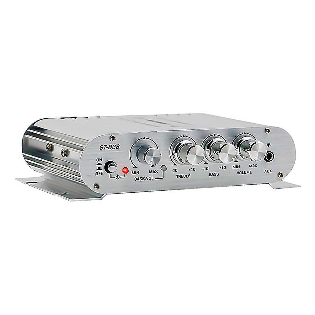-838 HiFi 2.1 Channel Power Amplifier 80Wx2 Stereo Bass Sound Amp with Subwoofer Output Home Audio Amplifier White